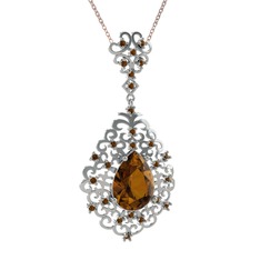 Dalila Kolye - Dumanlı kuvars 14 ayar beyaz altın kolye (40 cm rose altın rolo zincir) #kqa85f