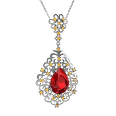 Garnet ve sitrin 925 ayar gümüş kolye (40 cm gümüş rolo zincir)