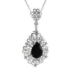 Dalila Kolye - Siyah zirkon ve pırlanta 18 ayar beyaz altın kolye (0.52 karat, 40 cm gümüş rolo zincir) #lvuxsw