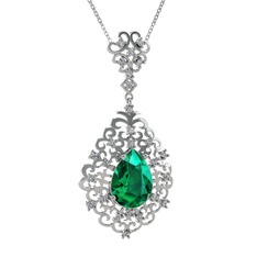 Dalila Kolye - Yeşil kuvars ve pırlanta 14 ayar beyaz altın kolye (0.52 karat, 40 cm beyaz altın rolo zincir) #lz2ew8