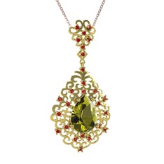 Peridot ve garnet 8 ayar altın kolye (40 cm rose altın rolo zincir)