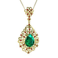 Yeşil kuvars ve garnet 18 ayar altın kolye (40 cm altın rolo zincir)