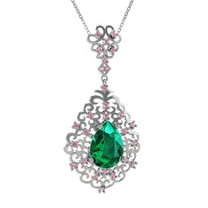 Yeşil kuvars ve pembe kuvars 18 ayar beyaz altın kolye (40 cm beyaz altın rolo zincir)