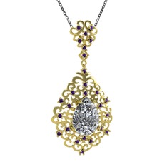 Dalila Kolye - Swarovski ve ametist 18 ayar altın kolye (40 cm gümüş rolo zincir) #mrehwc