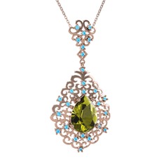Dalila Kolye - Peridot ve akuamarin 14 ayar rose altın kolye (40 cm rose altın rolo zincir) #nfxmtd
