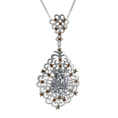 Swarovski ve dumanlı kuvars 18 ayar beyaz altın kolye (40 cm beyaz altın rolo zincir)