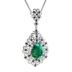Dalila Kolye - Yeşil kuvars ve siyah zirkon 14 ayar beyaz altın kolye (40 cm gümüş rolo zincir) #nojajz