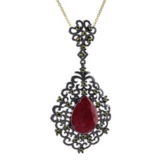 Dalila Kolye - Kök yakut ve peridot 925 ayar siyah rodyum kaplama gümüş kolye (40 cm altın rolo zincir) #ny7y3j