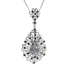Dalila Kolye - Beyaz zirkon ve siyah zirkon 925 ayar gümüş kolye (40 cm rose altın rolo zincir) #o2e92v