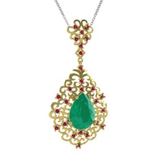 Dalila Kolye - Kök zümrüt ve rodolit garnet 8 ayar altın kolye (40 cm beyaz altın rolo zincir) #od1wy6