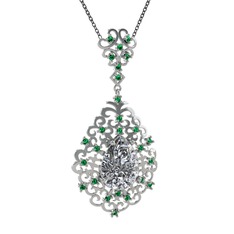 Swarovski ve yeşil kuvars 14 ayar beyaz altın kolye (40 cm gümüş rolo zincir)