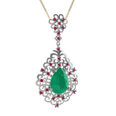 Dalila Kolye - Kök zümrüt ve rodolit garnet 8 ayar beyaz altın kolye (40 cm altın rolo zincir) #p3v5yh
