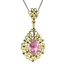 Dalila Kolye - Pembe kuvars ve peridot 925 ayar altın kaplama gümüş kolye (40 cm gümüş rolo zincir) #p7fi4j