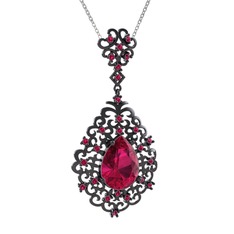 Dalila Kolye - Rodolit garnet 925 ayar siyah rodyum kaplama gümüş kolye (40 cm beyaz altın rolo zincir) #pbllny