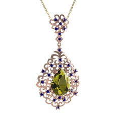 Dalila Kolye - Peridot ve lab safir 925 ayar rose altın kaplama gümüş kolye (40 cm gümüş rolo zincir) #phxdxs