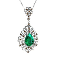 Dalila Kolye - Yeşil kuvars ve dumanlı kuvars 18 ayar beyaz altın kolye (40 cm beyaz altın rolo zincir) #pr80z6