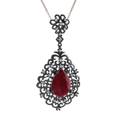 Dalila Kolye - Kök yakut ve swarovski 925 ayar siyah rodyum kaplama gümüş kolye (40 cm rose altın rolo zincir) #pufs7j