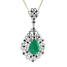 Kök zümrüt ve siyah zirkon 18 ayar beyaz altın kolye (40 cm altın rolo zincir)