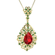 Dalila Kolye - Garnet ve yeşil kuvars 925 ayar altın kaplama gümüş kolye (40 cm altın rolo zincir) #q6cyam