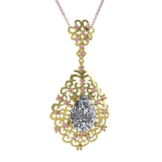 Dalila Kolye - Swarovski ve pembe kuvars 14 ayar altın kolye (40 cm rose altın rolo zincir) #q72179