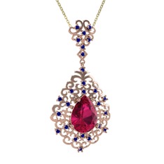 Dalila Kolye - Rodolit garnet ve lab safir 14 ayar rose altın kolye (40 cm altın rolo zincir) #qcyyrk