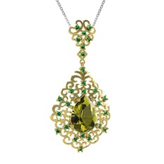 Dalila Kolye - Peridot ve yeşil kuvars 18 ayar altın kolye (40 cm beyaz altın rolo zincir) #qdde70