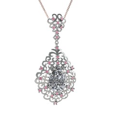 Dalila Kolye - Beyaz zirkon ve pembe kuvars 18 ayar beyaz altın kolye (40 cm rose altın rolo zincir) #qegl75