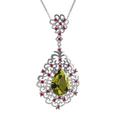 Dalila Kolye - Peridot ve rodolit garnet 14 ayar beyaz altın kolye (40 cm gümüş rolo zincir) #qjg9fi