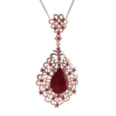 Dalila Kolye - Kök yakut ve rodolit garnet 925 ayar rose altın kaplama gümüş kolye (40 cm rose altın rolo zincir) #qt2ehn