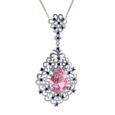 Dalila Kolye - Pembe kuvars ve lab safir 8 ayar beyaz altın kolye (40 cm rose altın rolo zincir) #r1672s