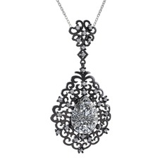 Swarovski ve beyaz zirkon 925 ayar siyah rodyum kaplama gümüş kolye (40 cm beyaz altın rolo zincir)