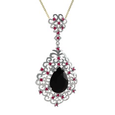 Dalila Kolye - Siyah zirkon ve rodolit garnet 925 ayar gümüş kolye (40 cm altın rolo zincir) #rahbl6