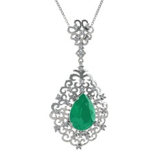 Dalila Kolye - Kök zümrüt ve swarovski 18 ayar beyaz altın kolye (40 cm beyaz altın rolo zincir) #rdfjug