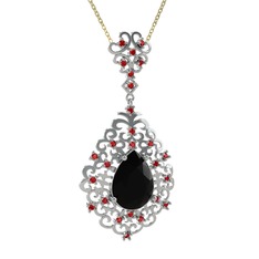 Dalila Kolye - Siyah zirkon ve garnet 14 ayar beyaz altın kolye (40 cm altın rolo zincir) #rmatxj