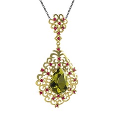 Peridot ve rodolit garnet 14 ayar altın kolye (40 cm gümüş rolo zincir)