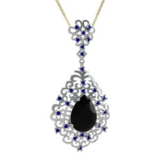 Dalila Kolye - Siyah zirkon ve lab safir 18 ayar beyaz altın kolye (40 cm gümüş rolo zincir) #t07pae