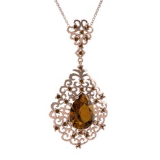Dalila Kolye - Dumanlı kuvars 8 ayar rose altın kolye (40 cm rose altın rolo zincir) #t0ivt8