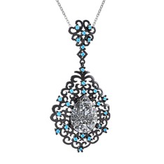Dalila Kolye - Swarovski ve akuamarin 925 ayar siyah rodyum kaplama gümüş kolye (40 cm beyaz altın rolo zincir) #thyvez
