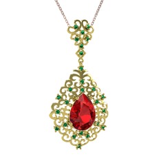 Dalila Kolye - Garnet ve yeşil kuvars 18 ayar altın kolye (40 cm rose altın rolo zincir) #todn3u