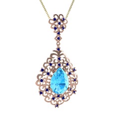 Dalila Kolye - Akuamarin ve lab safir 14 ayar rose altın kolye (40 cm altın rolo zincir) #tpqrxl