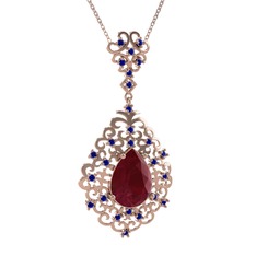 Kök yakut ve lab safir 925 ayar rose altın kaplama gümüş kolye (40 cm gümüş rolo zincir)