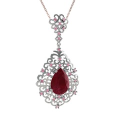 Dalila Kolye - Kök yakut ve pembe kuvars 14 ayar beyaz altın kolye (40 cm rose altın rolo zincir) #tqc2gz