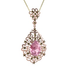 Dalila Kolye - Pembe kuvars ve peridot 14 ayar rose altın kolye (40 cm gümüş rolo zincir) #ty2y47