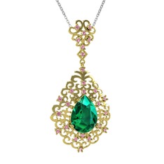 Dalila Kolye - Yeşil kuvars ve pembe kuvars 8 ayar altın kolye (40 cm gümüş rolo zincir) #v0ztao