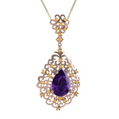 Dalila Kolye - Ametist ve sitrin 18 ayar rose altın kolye (40 cm altın rolo zincir) #v7254d