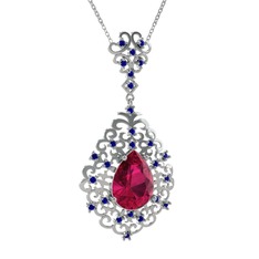 Dalila Kolye - Rodolit garnet ve lab safir 14 ayar beyaz altın kolye (40 cm beyaz altın rolo zincir) #vsbak9