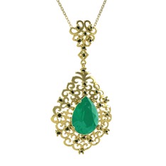 Kök zümrüt ve peridot 14 ayar altın kolye (40 cm gümüş rolo zincir)