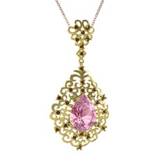 Pembe kuvars ve dumanlı kuvars 18 ayar altın kolye (40 cm rose altın rolo zincir)