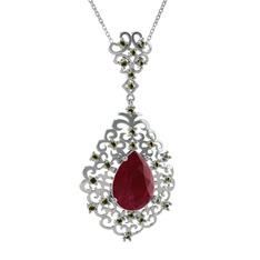 Dalila Kolye - Kök yakut ve peridot 18 ayar beyaz altın kolye (40 cm beyaz altın rolo zincir) #w2zt2f