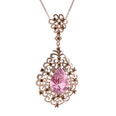 Dalila Kolye - Pembe kuvars ve dumanlı kuvars 14 ayar rose altın kolye (40 cm rose altın rolo zincir) #w6gfqh